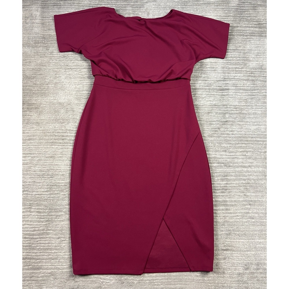 Kensie Dress Womens 14 Red Short Sleeve Midi Polyester Blend Casual Tie - Picture 2 of 13